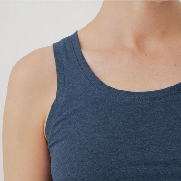 🎈Pact Cool Stretch Fitted French Navy Blue Heather Tank Top - Picture 3 of 10